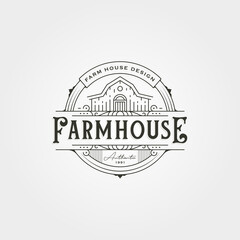 vintage barn emblem logo design, line art farmhouse vector illustration design