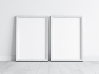 Two white frames mockup, poster mockup, print mockup, 3d render