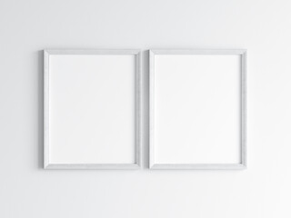 Two white frames on the wall, poster mockup, 3d render
