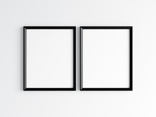 Two black frames on the wall, poster mockup, 3d render