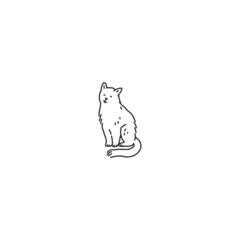 Cat domestic animal sit. Pet outline black white doodle vector illustration.