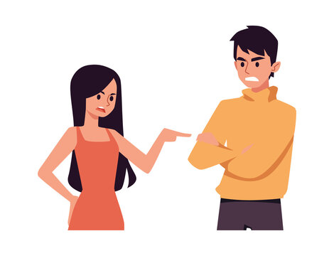 Couple Arguing About Conflict Or Problem - Flat Vector Illustration Isolated On White Background.