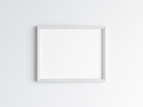 White horizontal frame on the wall, poster mockup, 3d render