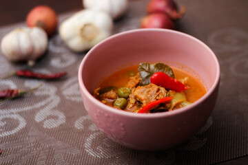 Panang Curry With Pork. Thai food that is popular among families and is a popular street food food that Thai people like.