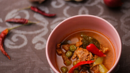 Panang Curry With Pork. Thai food that is popular among families and is a popular street food food that Thai people like.