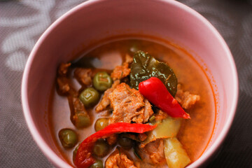 Panang Curry With Pork. Thai food that is popular among families and is a popular street food food that Thai people like.