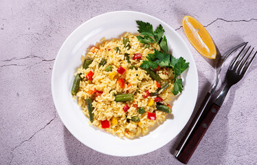 vegetarian dish. rice with vegetables