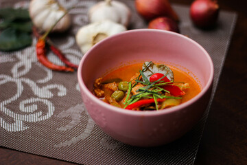 Panang Curry With Pork. Thai food that is popular among families and is a popular street food food that Thai people like.