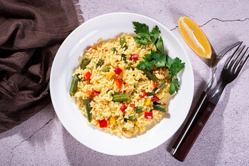 vegetarian dish. rice with vegetables