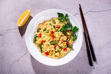 vegetarian dish. rice with vegetables