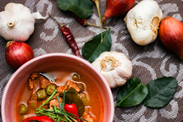 Panang Curry With Pork. Thai food that is popular among families and is a popular street food food that Thai people like.