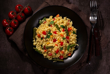 vegetarian dish. rice with vegetables