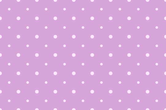 Seamless polkadot pattern on violet background. Repeated polka dot ornament with big and small dots. Vector illustration. Pattern templates in Swatches panel.