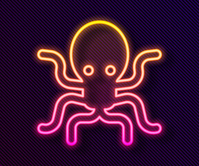 Glowing neon line Octopus icon isolated on black background. Vector