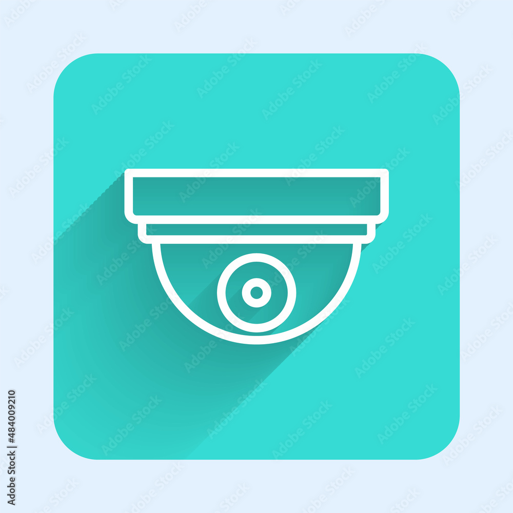 Poster White line Motion sensor icon isolated with long shadow. Green square button. Vector