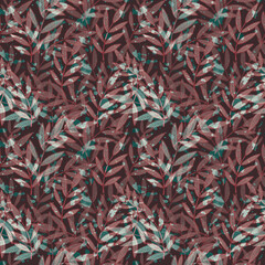 Flower seamless pattern with abstract floral branches with leaves, blossom flowers and berries.  Design for banner, poster, postcard, invitation, wallpaper, fabric and scrapbook