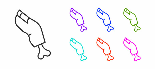 Black line Scary horrible zombie finger icon isolated on white background. Happy Halloween party. Set icons colorful. Vector