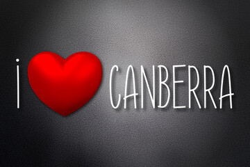 I love Canberra - heart shape, black background - 3D illustration