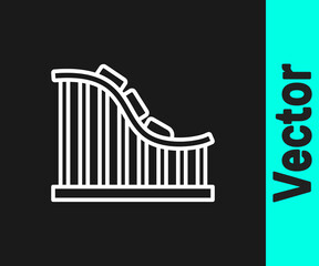 White line Roller coaster icon isolated on black background. Amusement park. Childrens entertainment playground, recreation park. Vector