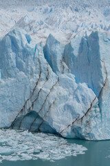 Closeup of the ice at Perito Moreno Glacier - over 78 meters tall - in Los Glaciares National Park near El Calafate, Argentina
