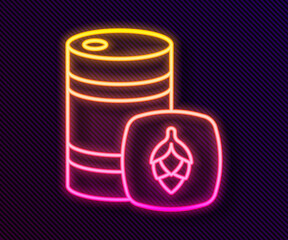 Glowing neon line Metal beer keg icon isolated on black background. Vector