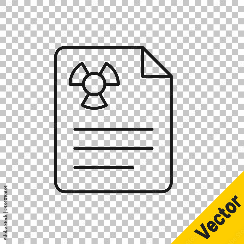 Poster black line radiation warning document icon isolated on transparent background. text file. vector