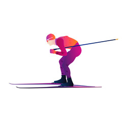 abstract man ski jumping on a blue background. Ski Jumping, Nordic Combined.