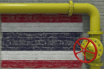 Flag of Thailand and industrial pipe with valve. 3d rendering