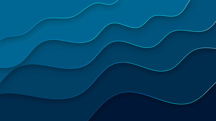 Abstract background of Papercut style smooth background.  Dark blue gradient wave paper cut-out design.