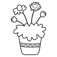 Flower in a pot coloring page for kids. Illustration of Nature, Plant Elements, Flowering
