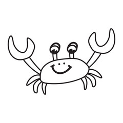 Cute Crab Coloring page for kids. Vector illustration Isolated on white background.