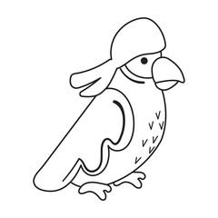 Cartoon Pirate Parrot in bandana. Vector illustration coloring page or book with doodle for kids and adults