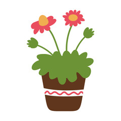 Flower in a pot in naive style. Illustration of Nature, Plant Elements, Flowering