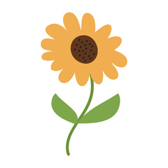 Sunflower hand drawn naive art. Cartoon style illustration