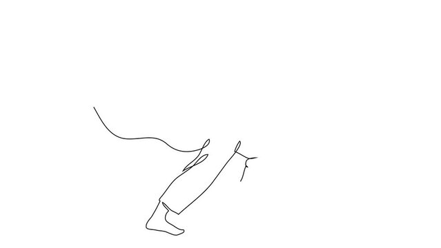 Karate. Fighting man and woman wearing kimono drawing with continuous line, quick sketch, combat and martial arts concept, minimalist vector illustration 