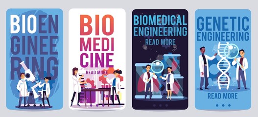 Bioengineering and biomedicine banners set flat vector illustration.