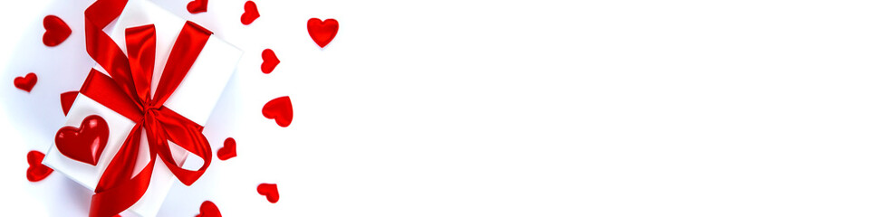 Background isolate with hearts and gift. Valentine's Day. Selective focus.