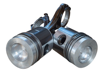 two new pistons with rocker arms isolated on white background