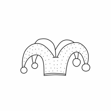 Hand drawn vector illustration of jester's hat in doodle style. Cute illustration of jester's hat on a white background in doodle style.
