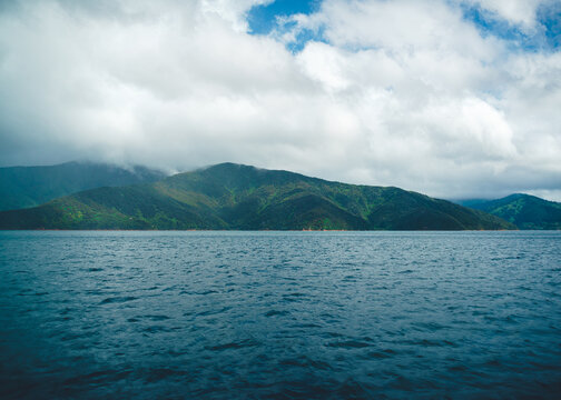 view of the Marlborough Sounds coastline from the water