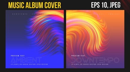 Music Album Cover. Abstract Vector Design of CD Cover and Vinyl Record. Picture Vinyl. Matte Album Cover Art Templates. Futuristic  Color Visual Neon Elements . Vintage Retro Background and Texture.	