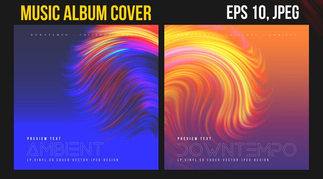 Music Album Cover. Abstract Vector Design Of CD Cover And Vinyl Record. Picture Vinyl. Matte Album Cover Art Templates. Futuristic  Color Visual Neon Elements . Vintage Retro Background And Texture.	