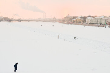 People go by ice