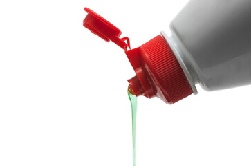 Dishwashing liquid running out isolated on white background