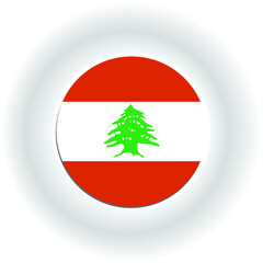 Stylish Circular Lebanese Red Flag with Cedar- Vector Icon Illustration Isolated