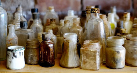 Old Antique Glass Bottles and Jars for Medicine and Storage