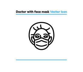 Doctor with face mask vector outline icon illustration. Doctor with face mask icon