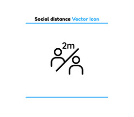Social distance vector outline icon illustration. Social distance icon