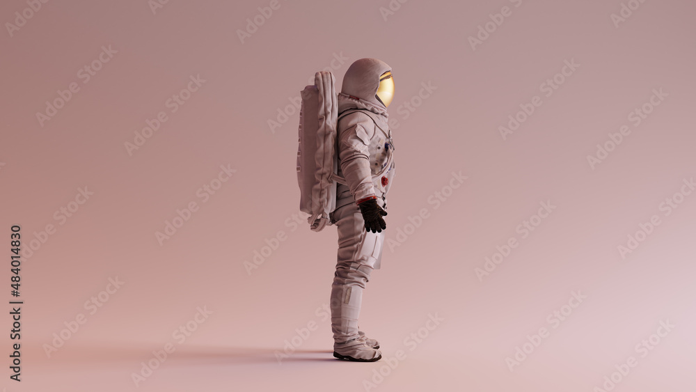Wall mural astronaut with gold visor and white helmet spacesuit with warm background with neutral diffused side