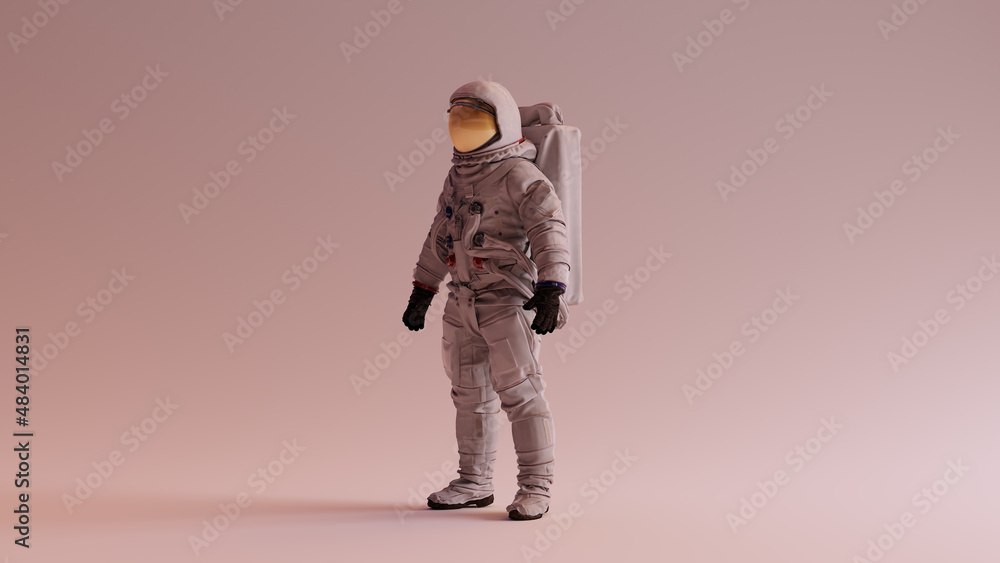 Wall mural astronaut with gold visor and white helmet spacesuit with warm background with neutral diffused side